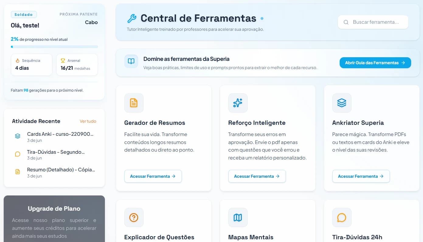 Dashboard principal da Superia